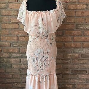 Simple Pink Floral Lined Maxi Dress Large NWOT